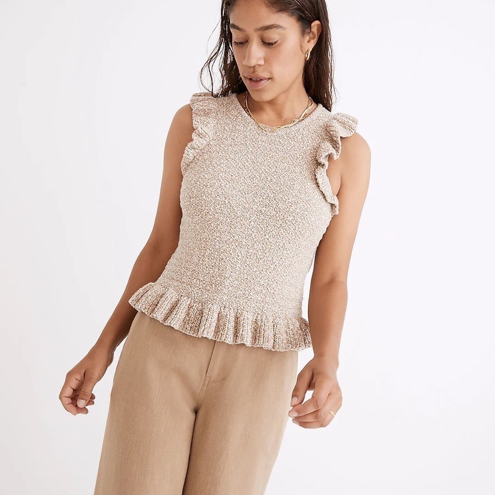 Madewell Nicollet Ruffle Sweater Tank Marled Honey Size Small